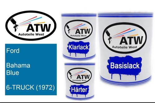 Ford, Bahama Blue, 6-TRUCK (1972): 1L Lackdose + 1L Klarlack + 500ml Härter - Set, von ATW Autoteile West.